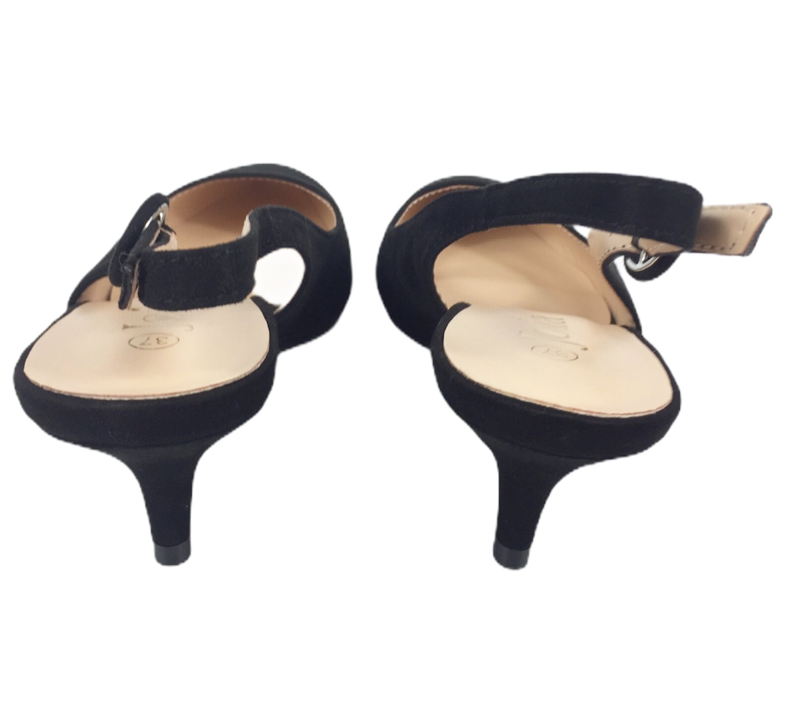 Womens Ladies Black Faux Suede Kitten Heel Slingback Shoes Etsy UK