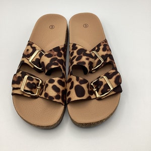 Womens Leopard Print Faux Suede Flat Shoes Sandals Sliders Size 3 4 8 New image 5