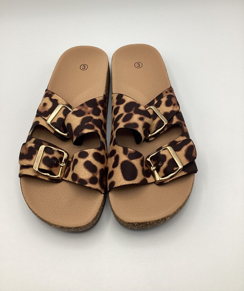 Womens Leopard Print Faux Suede Flat Shoes Sandals Sliders Size 3 4 8 New image 5