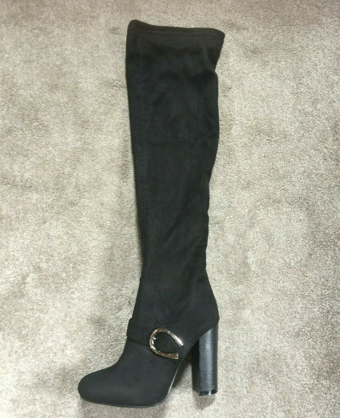womens black long boots in faux suede with stud detail and zip fastening 