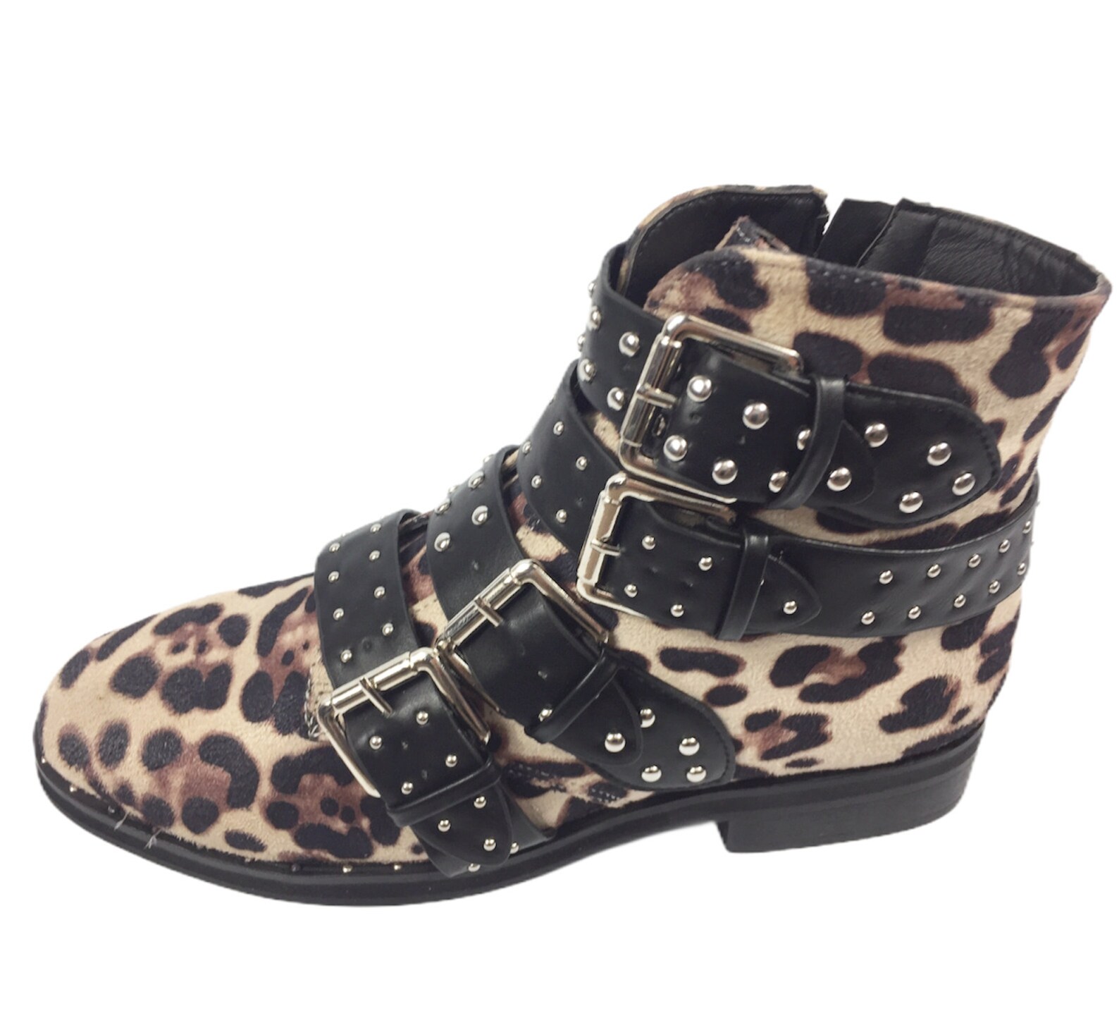 leopard print low heel booties