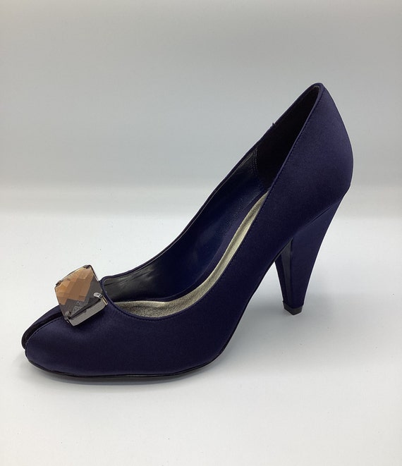 Kurt Geiger Womens Bardot Navy Satin High Heel Party Court Shoes Size UK 7 New Defects Etsy UK
