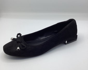 Miss Selfridge Womens Black Faux Suede Flat Bow Ballet Shoes Size UK 4 New