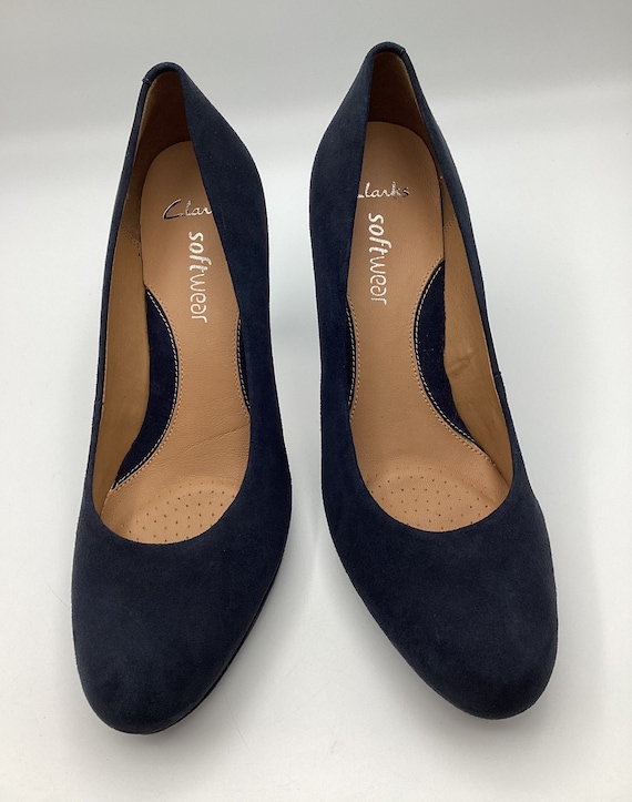 Clarks navy suede court shoes discount