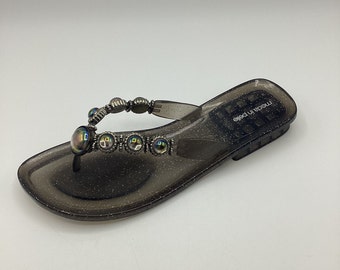 Moda In Pelle Womens Pewter Jewel Low Heel Jelly Sandals Flip Flops Size 6 New