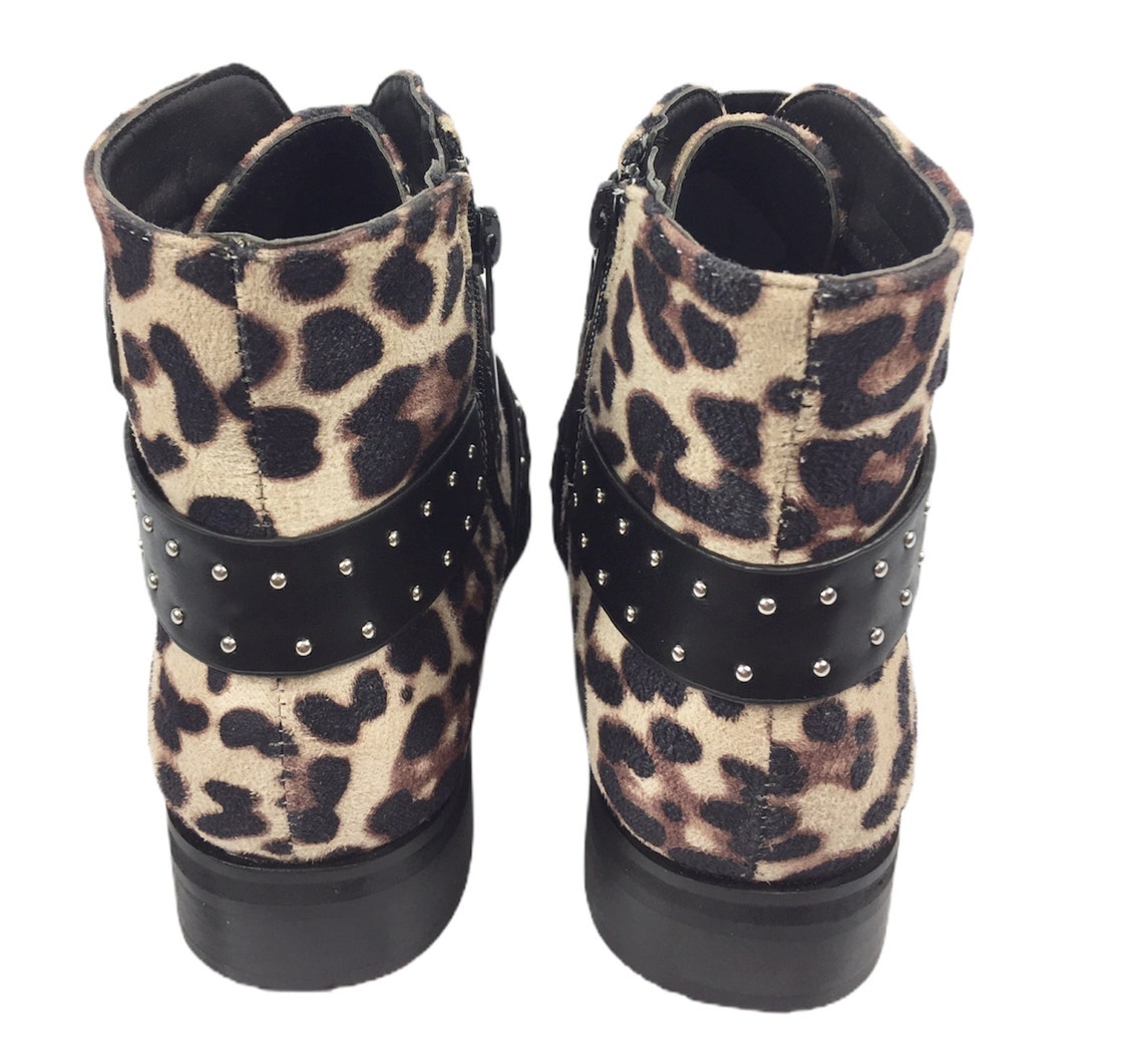 leopard print low heel booties