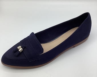 M&S Womens Ladies Navy Faux Suede Flat Tassel Slip On Shoes Loafers Size 8 New Defect