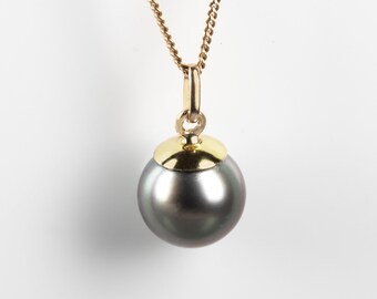 Tahitian black pearl pendant, simple pearl pendant, solid 14K , black pearl jewelry, timeless classical black pearl pendant original unique