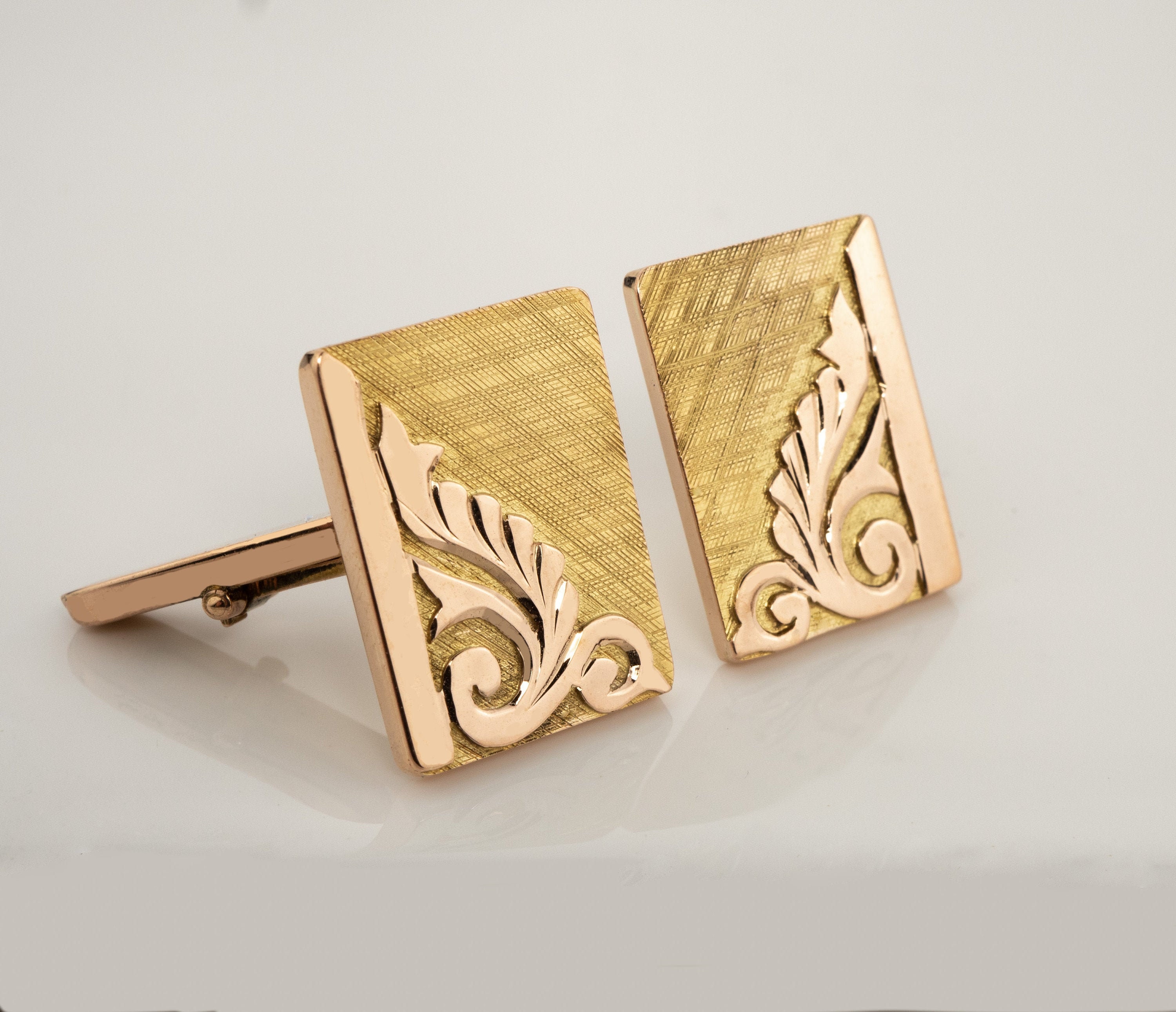 Vintage Gold Cufflinks, 14K Gold Cufflink, Rose & Yellow Gold 