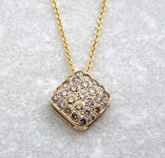 Pendentif diamant champagnes, pendentif diamants, pendentif or 14 K, pendentif pavé de diamants jaunes et champagnes, pièce unique fait main