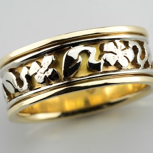 18K gold floral wedding band, 18K floral wedding gold ring, 18K solid gold wedding band, 18K ring, 18K yellow & white gold, engravings