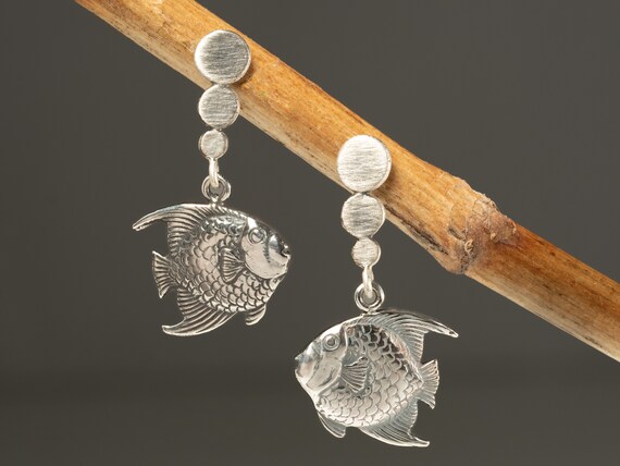 Vintage Fish Earrings Sterling Silver Earrings Vintage Silver Angel Fish Estate Pre owned up Cycled Silver Fish Silver New Bubble Stud Etsy Canada