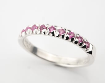 Silver pink rings, silver gemstone rings, silver rings with stones, silver rings with pink sapphires, wedding silver rings pink sapphire,