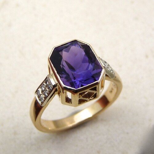 Purple Amethyst Ring Purple Stone Silver Ring Big Stone Ring Wide Band Ring Deep Purple Gem Silver Ring Artisan Large Size 8 12 Ring Gift