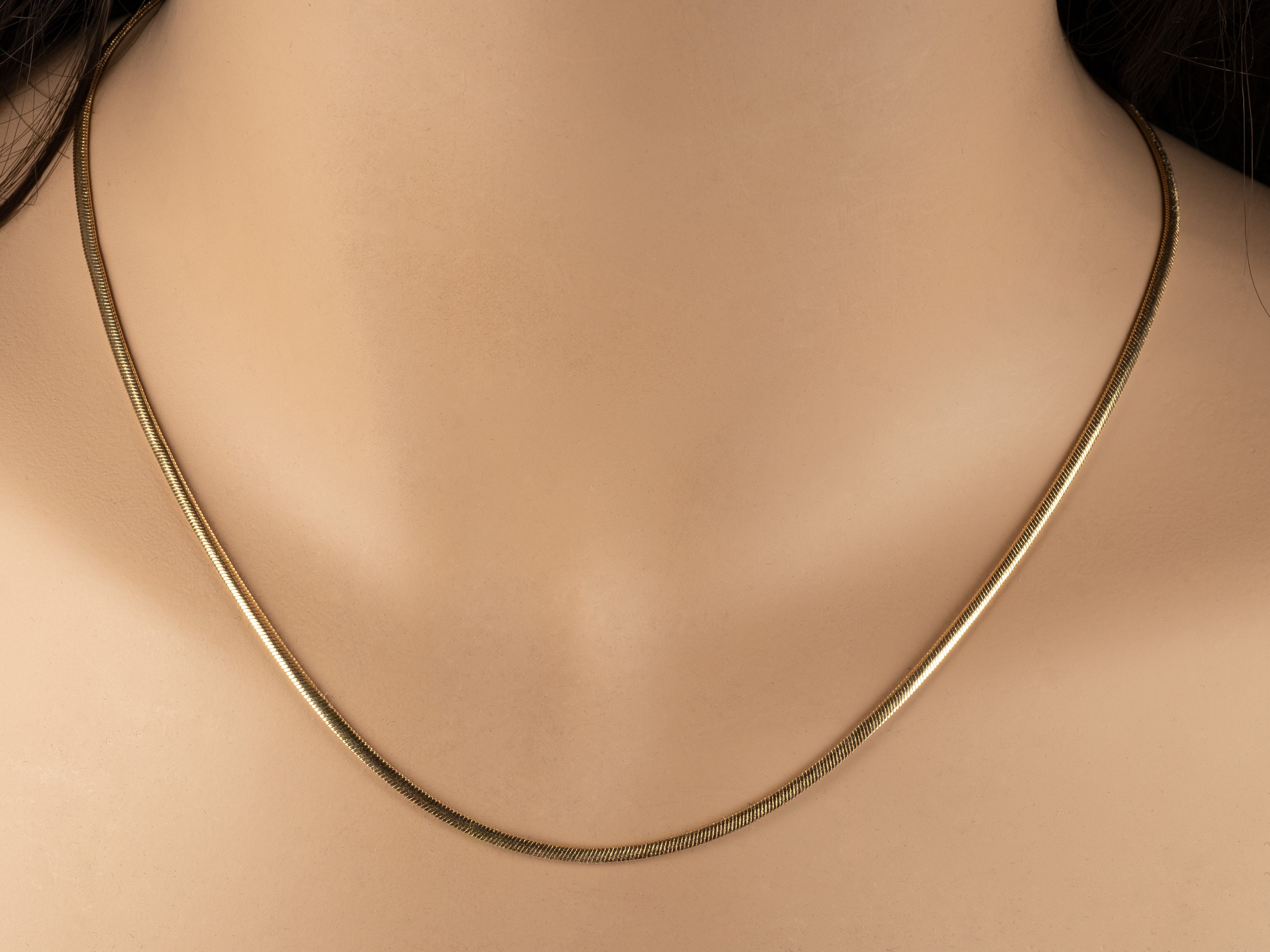 18K Solid Gold Chain Necklace Classic Flat Oval Snake Link 