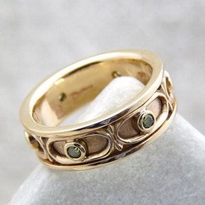 Green diamond eternity band, green diamond eternity ring, gemstone ring, 14K yellow gold gemstone ring, treated green diamond eternity ring