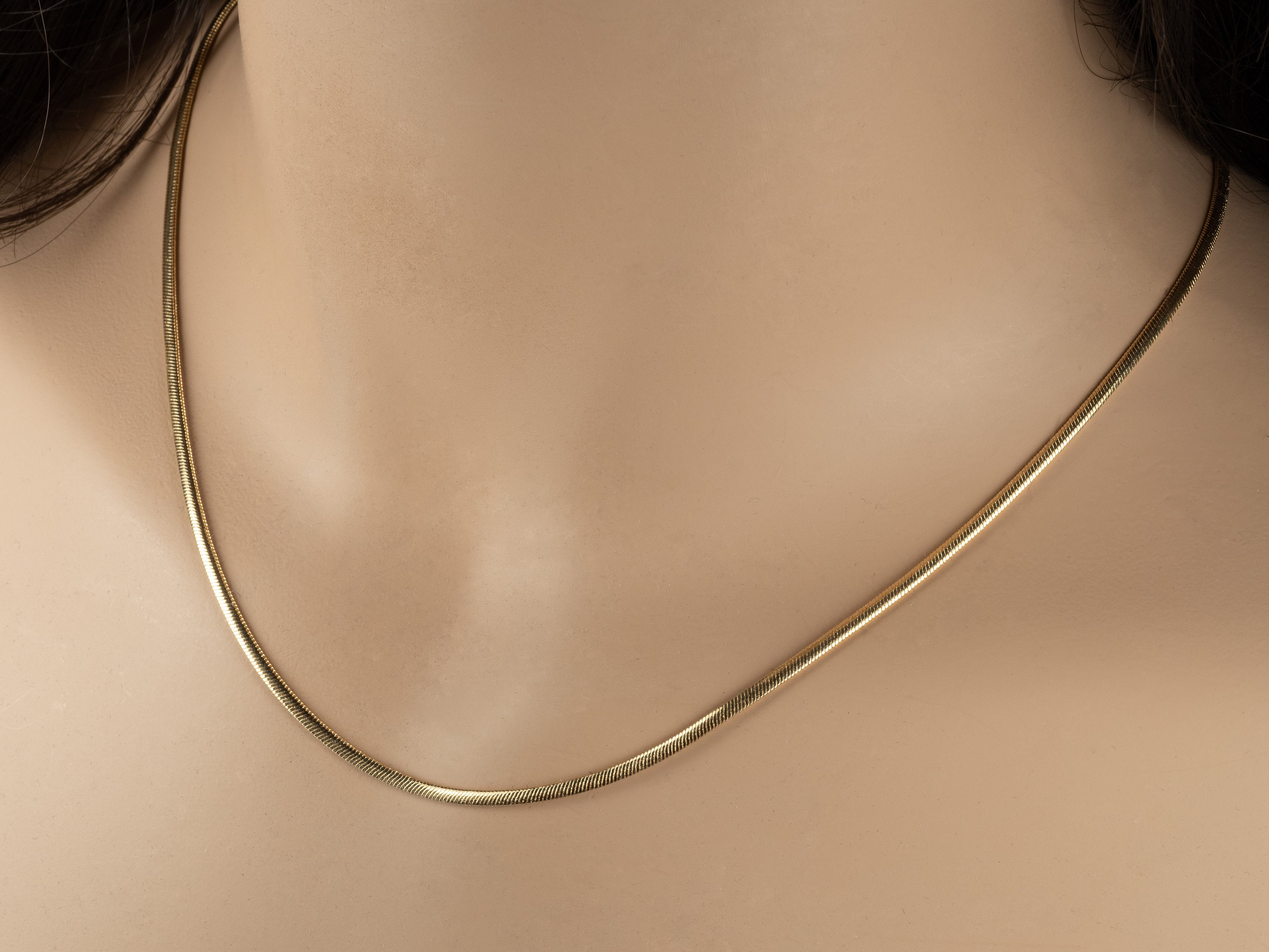 18K Solid Gold Chain Necklace, Classic Flat Oval Snake Link