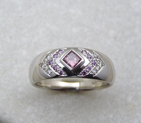 Bague diamant rose, bague dame diamant rose, bague Diamant rose lilas et blanc , bague or 14K, bague diamant dame, entièrement fait main