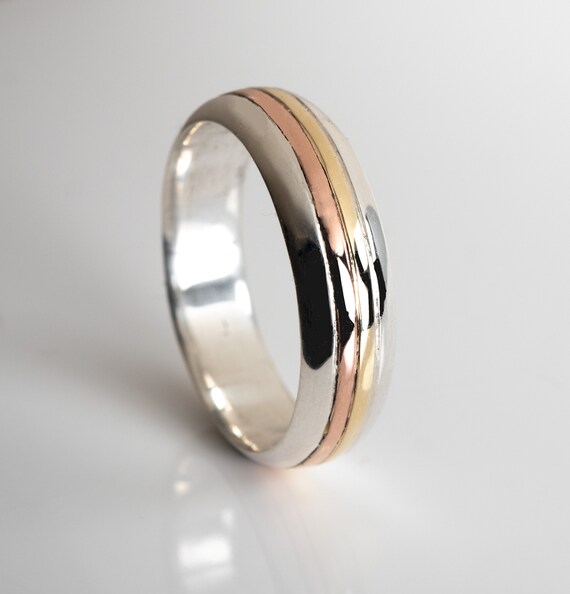 Gold silver band rings discount