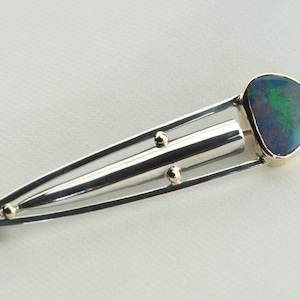 Opal Silver and gold brooch, Opal brooch, Art deco minimal style brooch, original, one of a kind brooch, stone silver brooch, Opal doublet