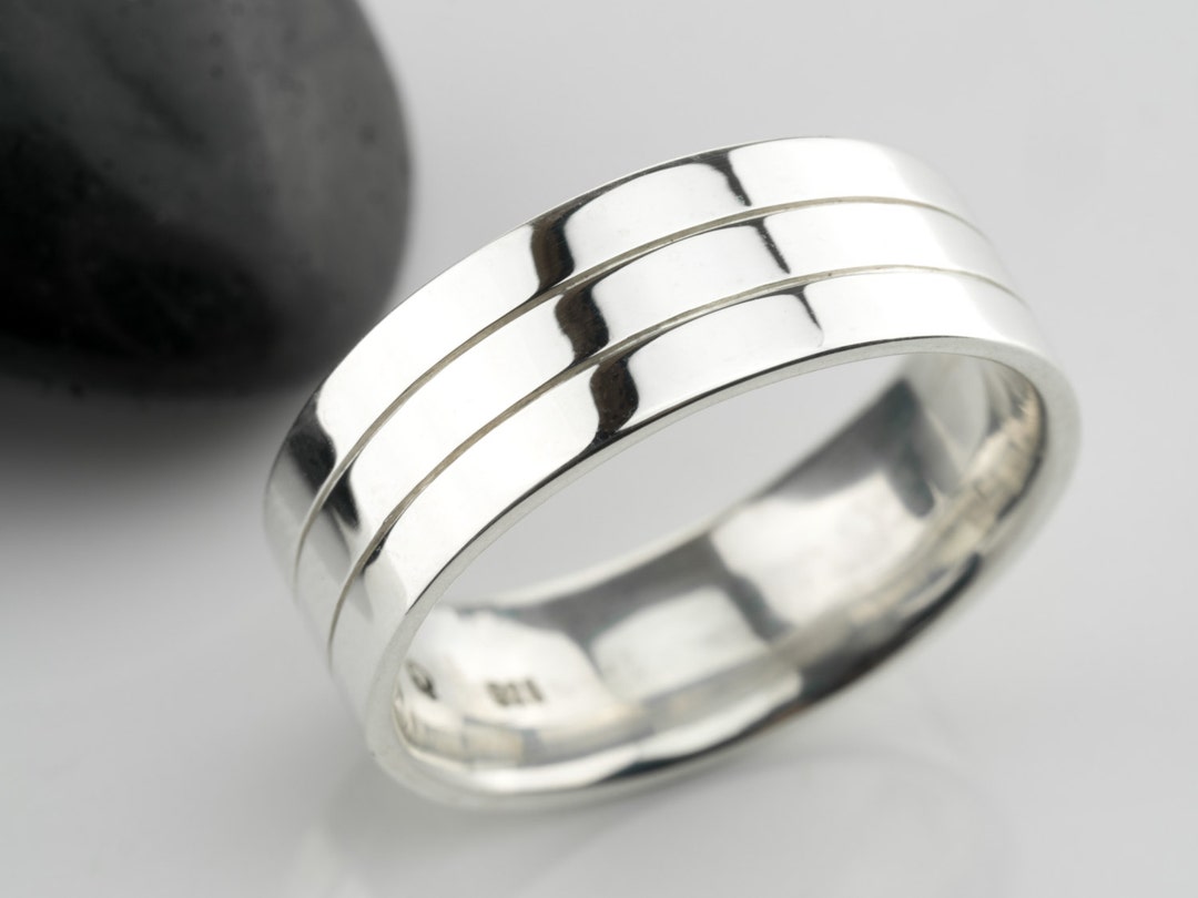 Simple Silver Wedding Band, Modern Silver Band, Classic Silver Band, Flat Engraved Band