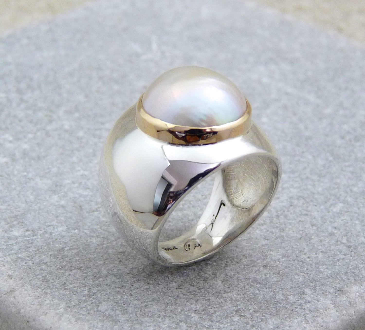 Mabe pearl silver ring pearl rings women silver ring pearl Etsy
