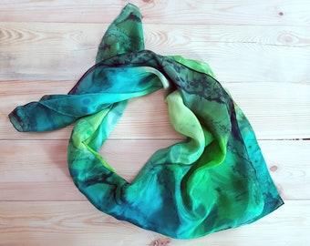 Green scarf,Women silk scarf, Womens green scarf, Women shawl, Green silk scarf, square scarf, Fashion silk scarf, Hand painted scarf