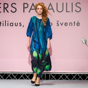 Maxi silk dress, Summer dress, Maxi dress, Emerald dress, Long dress, Moss green dress, Proms dress, Painted silk dress, Floral dress