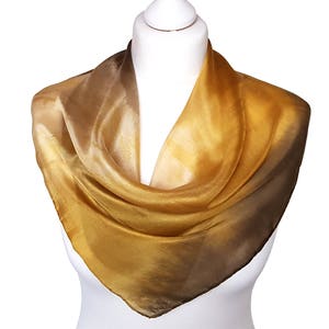 Bemalte Schal Geschenk, Schwester Geschenk einzigartig, Schwester Geschenk Boho, Seidenschals, Seide Neckerchief, bemalt Eisschal, OOAK, gelben Schal, braunen Schal