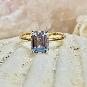 Aquamarine Ring, Aquamarine Engagement Ring, Emerald Cut Aquamaring Ring, March Birthstone, Mother&#39;s Day, Bridesmaid, Something Blue
