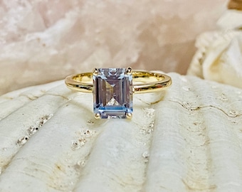 Aquamarine Ring, Aquamarine Engagement Ring, Emerald Cut Aquamaring Ring, March Birthstone, Mother's Day, Bridesmaid, Something Blue