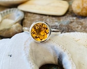 Citrine Ring, Yellow Citrine Ring, November Birthstone, Round Citrine Ring, Citrine Engagement Ring
