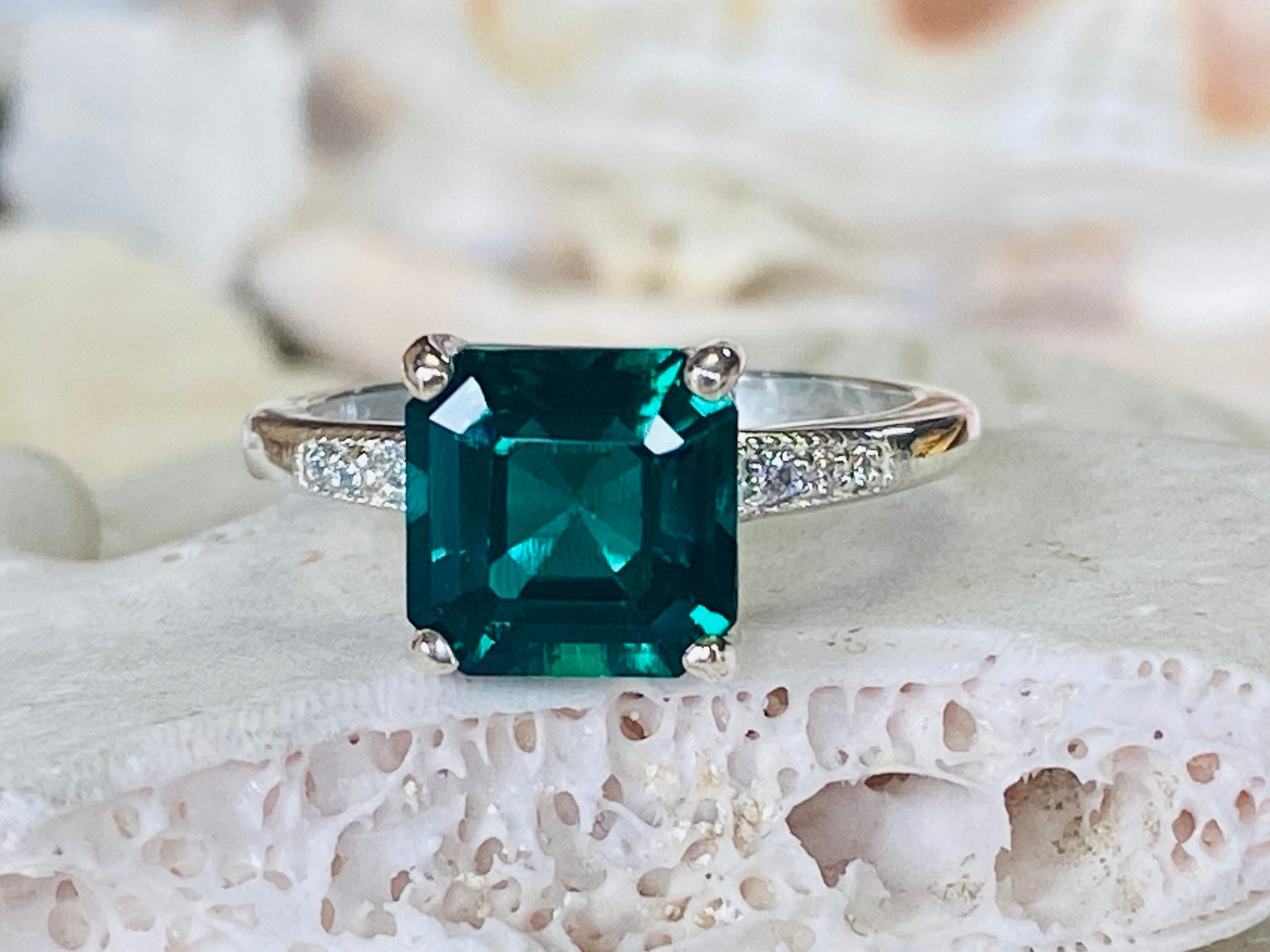 Asscher Cut and Emerald Cut Three Stone Engagement Ring for Bea | Cynthia  Britt