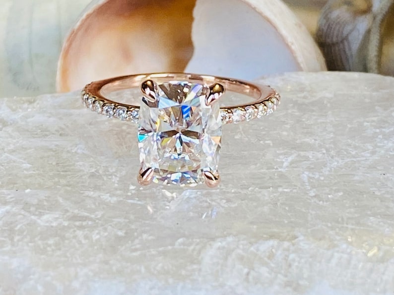 Cushion Cut Moissanite Engagement Ring, Moissanite Engagement Ring, Cushion Cut Moissanite Ring, 2.50ct Engagement Ring, Engagement RIng Set image 1