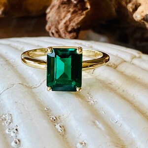 14k Gold Emerald Ring, Emerald Engagement Ring, Emerald Cut Engagement ...