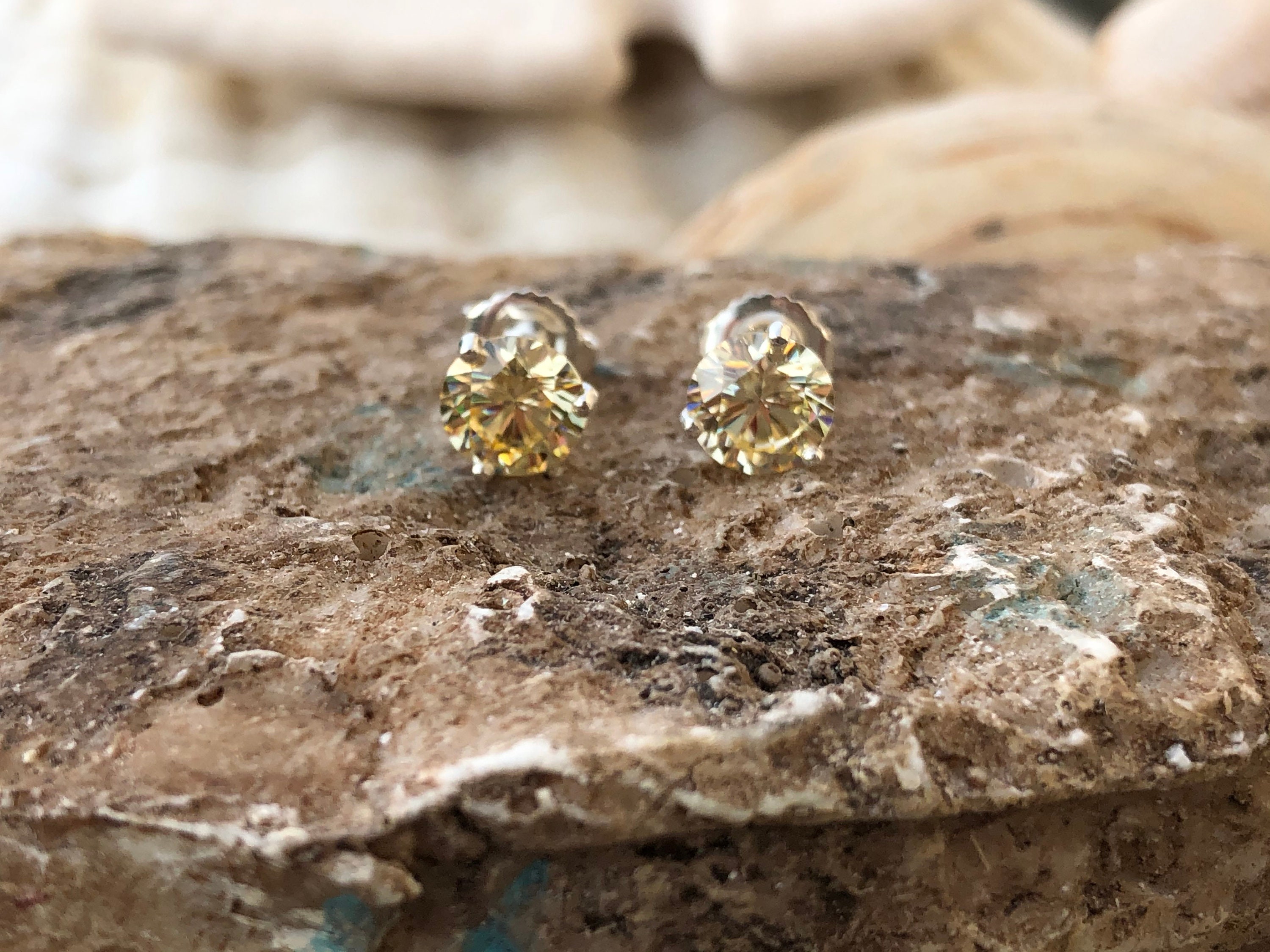 Canary Diamond Earrings Canary Yellow Stud Earrings Diamond Etsy