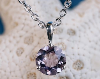 Natural Rose De France Amethyst Pendant, Round Amethyst Pendant, Lavender Amethyst, 14k, Sterling Silver, February Birthstone