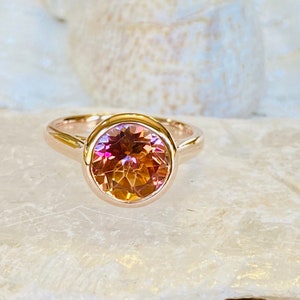 14k Round Sunrise Topaz Ring, Silver SunriseTopaz Ring, Sunrise Topaz Bezel Ring, Sunrise Topaz Solitaire Ring, Sunrise Mystic Topaz Ring