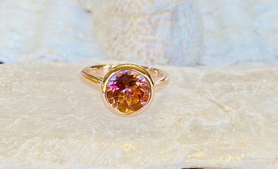 14k Round Sunrise Topaz Ring, Silver Sunrisetopaz Ring, Sunrise