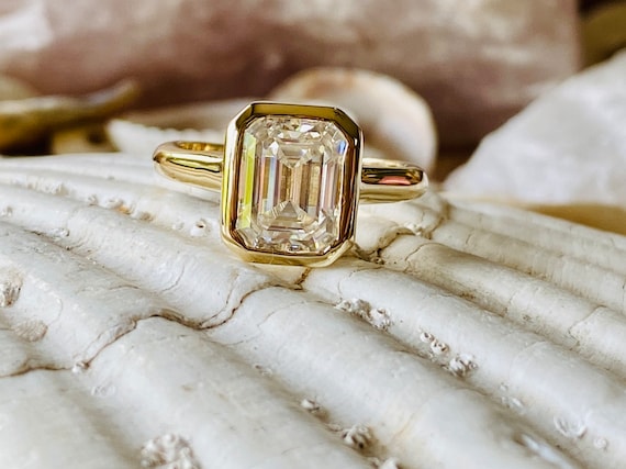 Emerald Cut Moissanite Engagement Ring 3.00ct. Emerald Cut Engagement Ring Emerald Cut Solitaire Engagement Ring Emerald Cut Bezel Ring