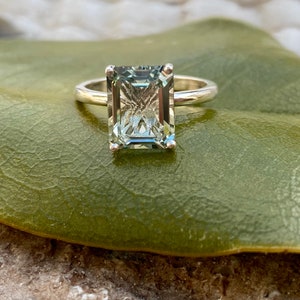 Prasiolite Ring, Green Amethyst Ring, Emerald Cut Prasiolite Ring, 2.00ct Emerald Cut, Prasiolite Solitaire Ring