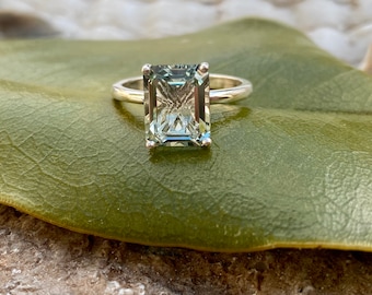 Prasiolite Ring, Green Amethyst Ring, Emerald Cut Prasiolite Ring, 2.00ct Emerald Cut, Prasiolite Solitaire Ring