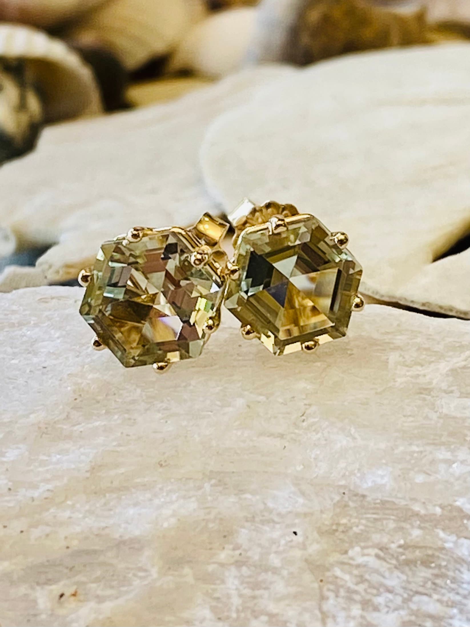 14k Prasiolite Earrings Prasiolite Stud Earrings Green Amethyst