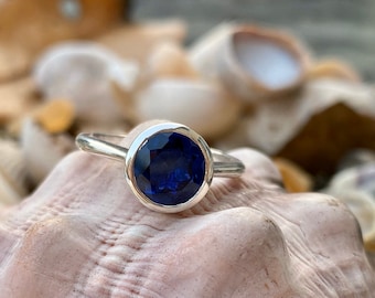 Blue Sapphire Ring, Sapphire Engagement Ring, Bezel Ring, Bezel Set Blue Sapphire Ring, Mother's Day, Bridesmaid Gift, Something Blue