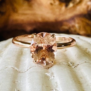 14k Natural Morganite Ring, Morganite Engagement Ring, Gold Morganite Ring, 14k Oval Morganite Ring, Solitaire Morganite Ring