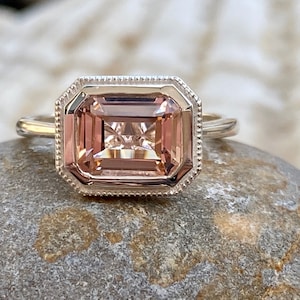 Morganite Ring, Morganite Engagement Ring, Gold Morganite Ring, Emerald Cut Engagement Ring, East West Ring, East West Emerald Cut Ring