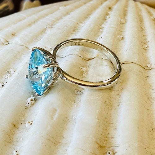 14k Radiant Cut Aquamarine Ring, Aquamarine Engagement Ring, shops March Birthstone, Mother's Day, Bridesmaid Gift, Something Blue