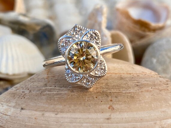 Art Deco Kanarie Gele Diamanten Ring Gele Moissanite - Etsy Nederland