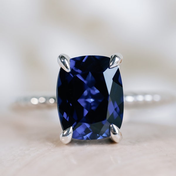 Elongated Cushion Cut Sapphire Ring, 3.00ct Blue Sapphire, Large Sapphire Ring, Lab Grown Blue Sapphire, Conflict Free, Ethically Sourced