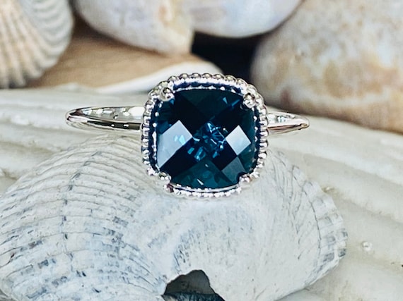 London Blue Topaz Ring London Blue Topaz Engagement Ring Halo